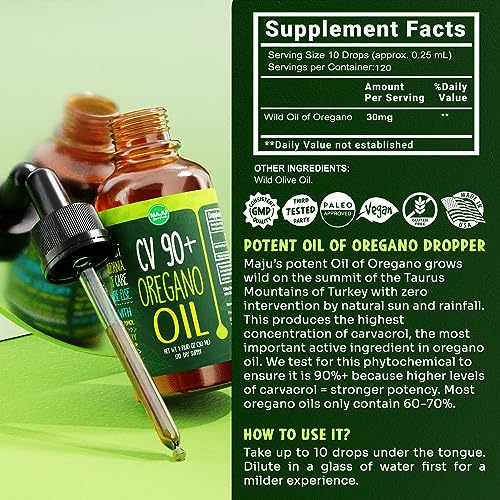 Maju Superfoods Oregano Oil Drops - High Potency 90%+ Carvacrol Mediterranean Essential Oil