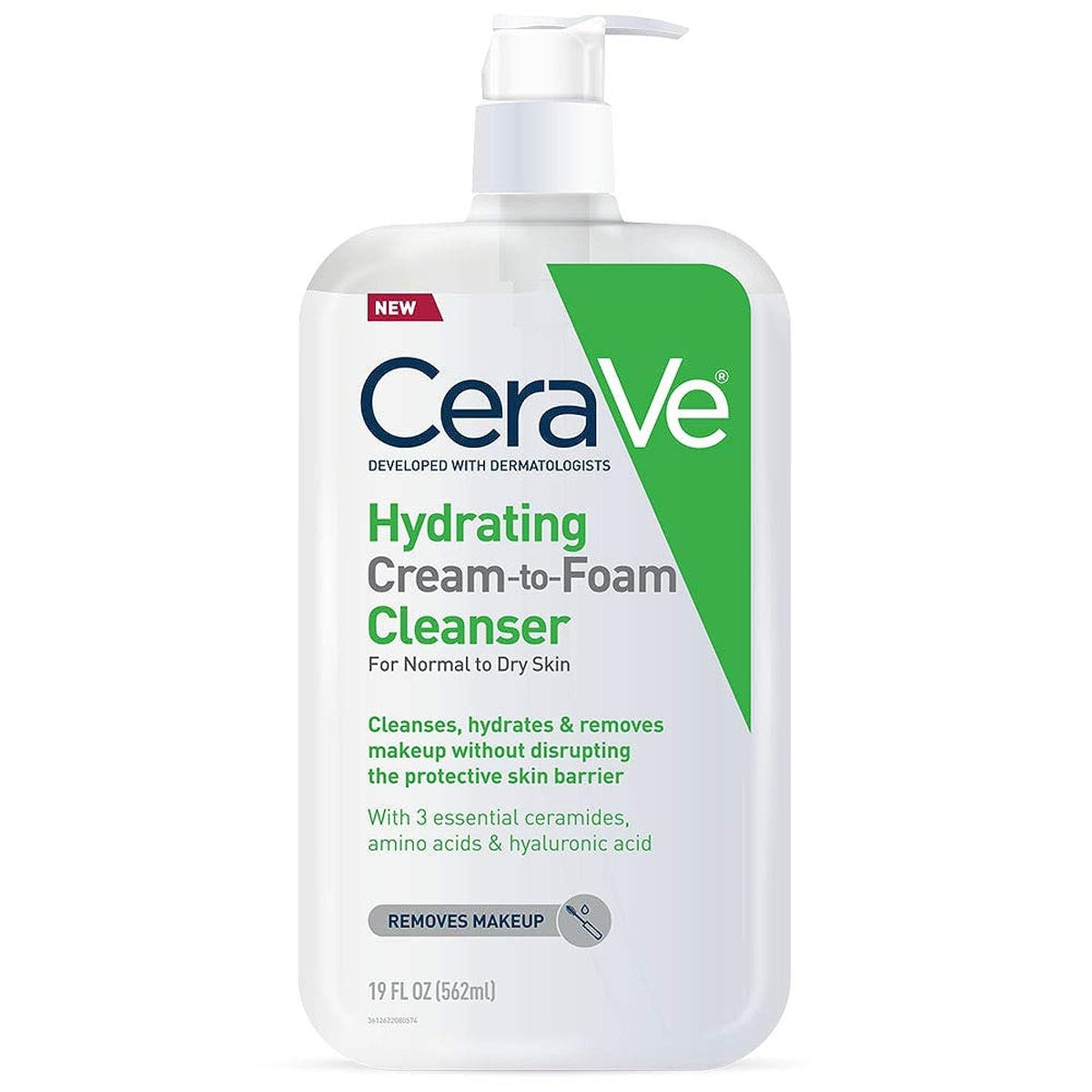 CeraVe Hydrating Cream-to-Foam Cleanser 19floz – Daily Makeup Remover and Face Wash with Hyaluronic Acid, Fragrance Free, Non-Comedogenic