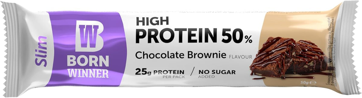 BORN Winner Slim Protein Bar نكهة تشوكليت براوني، ٢٥ جم بروتين، ١٢×٥٠ جم