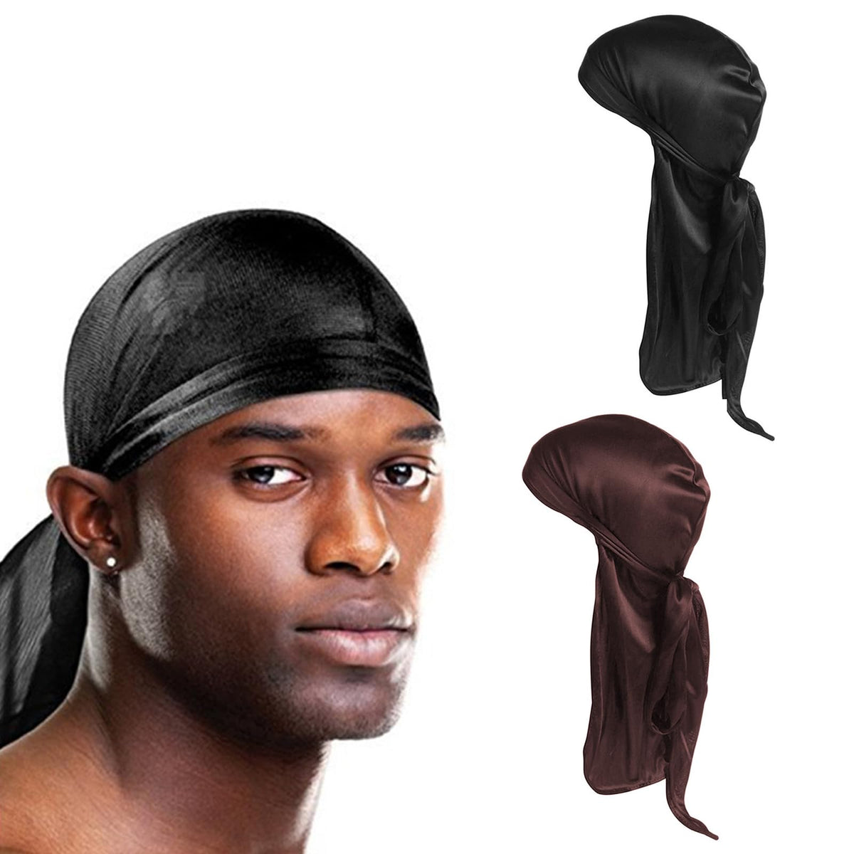Silky Satin Durag - 2 Pack Premium Hair Wraps with Extra Long Tails for Men and Women