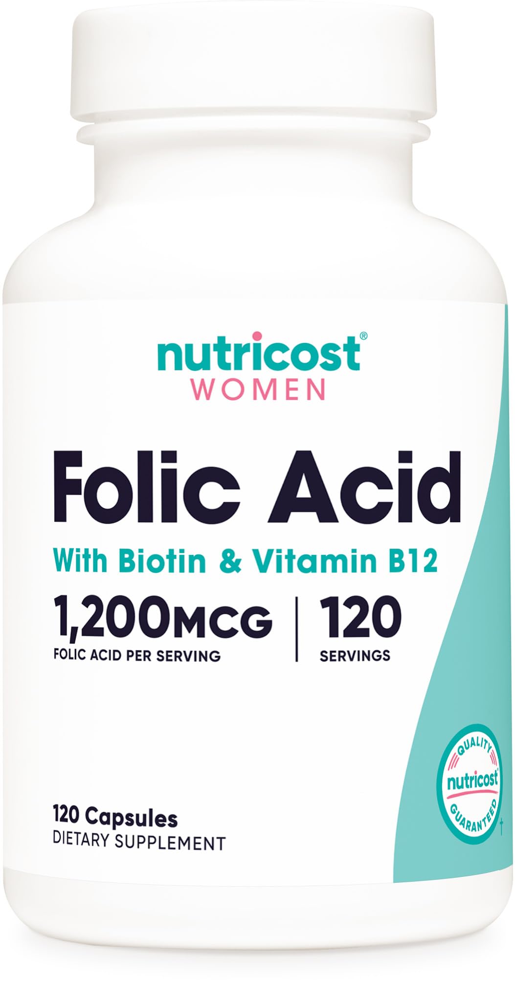 Nutricost Folic Acid for Women (Vitamin B9) 1200 mcg - with B12 and Biotin - 120 Capsules - Veggie Caps, Non-GMO & Gluten Free