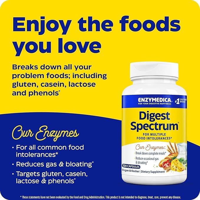 Enzymedica Digest Spectrum: Multi-Enzyme Formula for Food Intolerance Support (120 Capsules)
