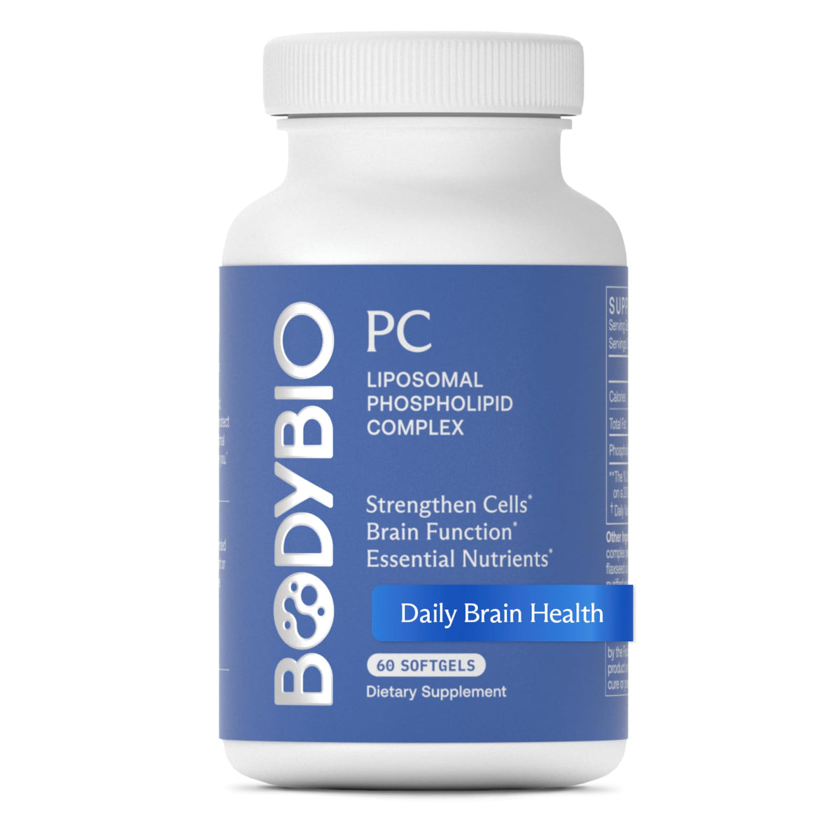 BodyBio PC Phosphatidylcholine + Phospholipids - Liposomal for Brain & Cell Health - 60 Softgels