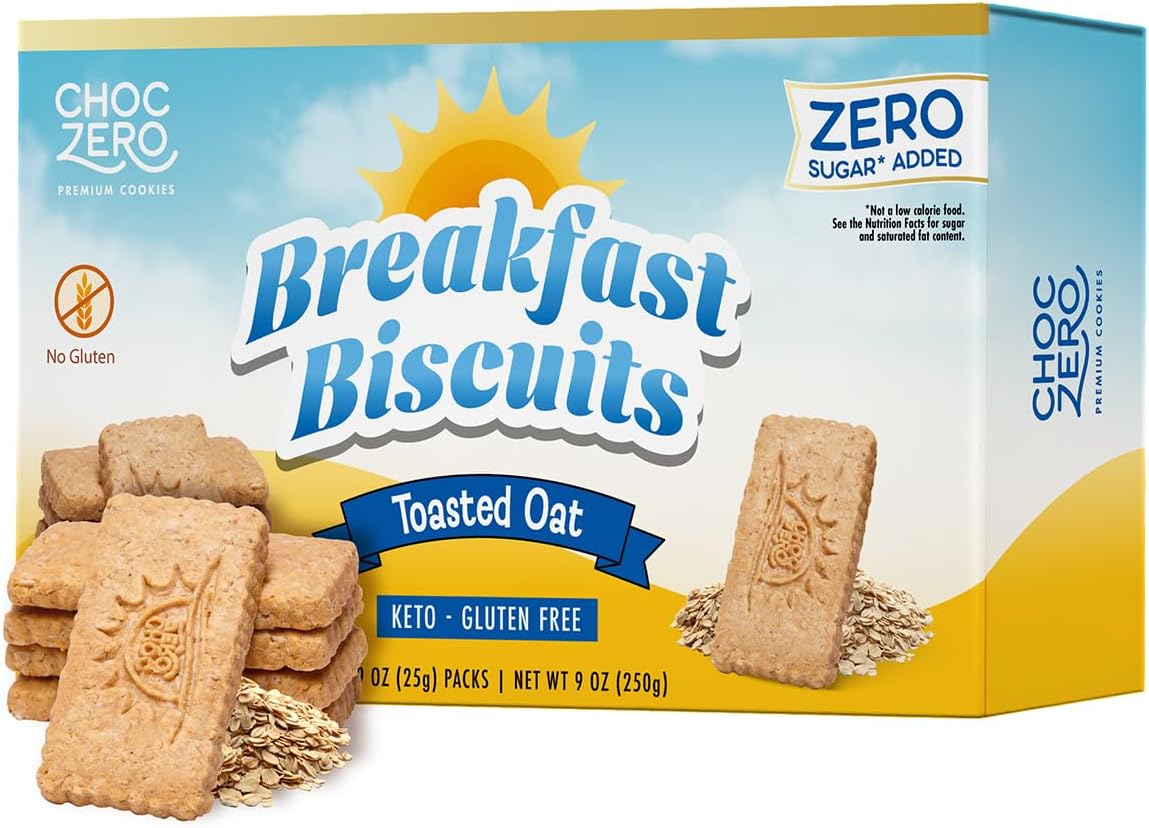 ChocZero Toasted Oat Breakfast Biscuits – Gluten-Free, High Fiber, No Added Sugar, 30 Biscuits per Box