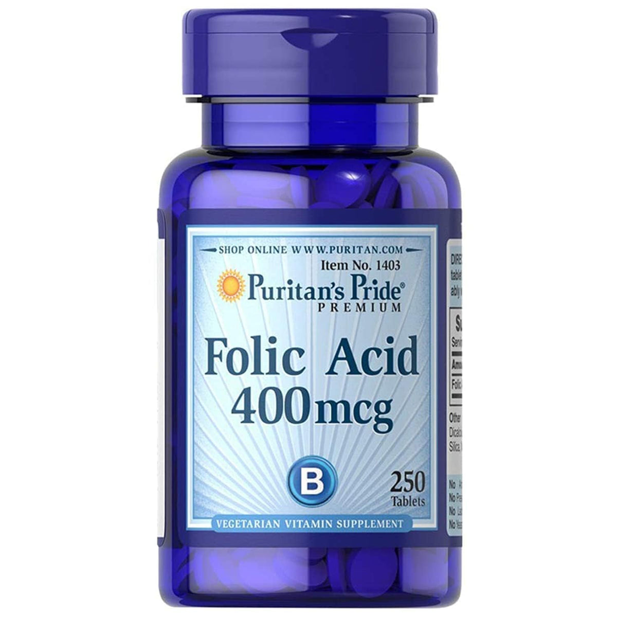 Puritan's Pride Folic Acid 400 mcg Supplement - 250 Tablets