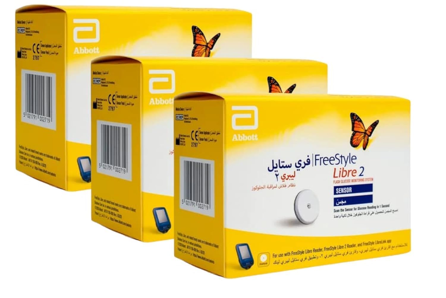 Abbott Freestyle Libre 2 Glucose Sensor (3-Pack) - Easy Blood Glucose Monitoring