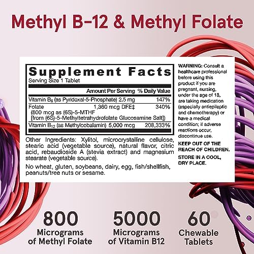 Jarrow Formulas Methyl Folate Lozenges - 800 mcg, Cherry Flavor, 60 Count - Folate Support