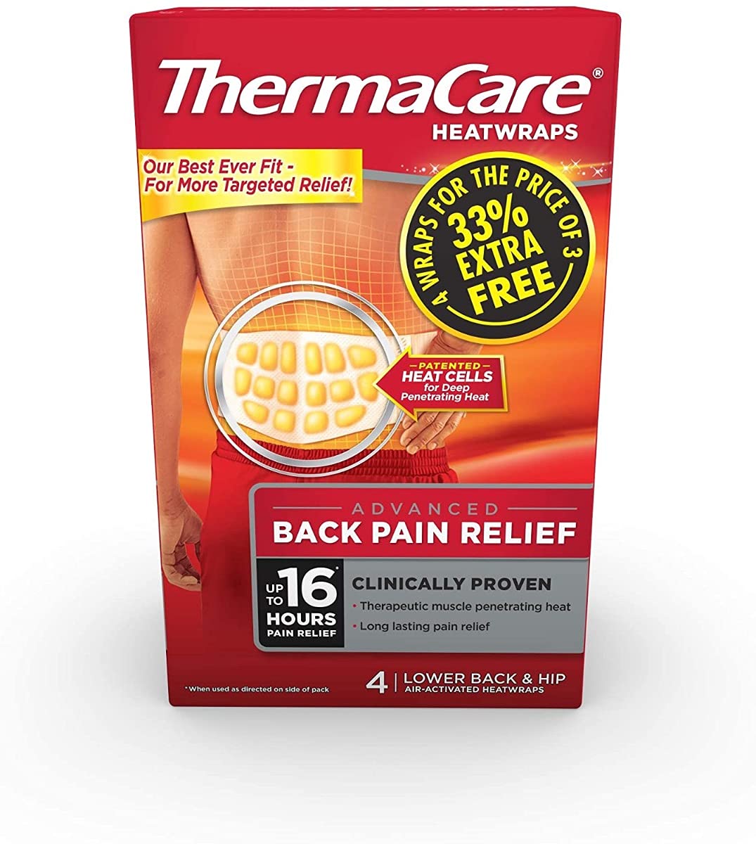 ThermaCare ThermaCare Lower Back Heat Wraps - 4 Count Pack for Targeted ...