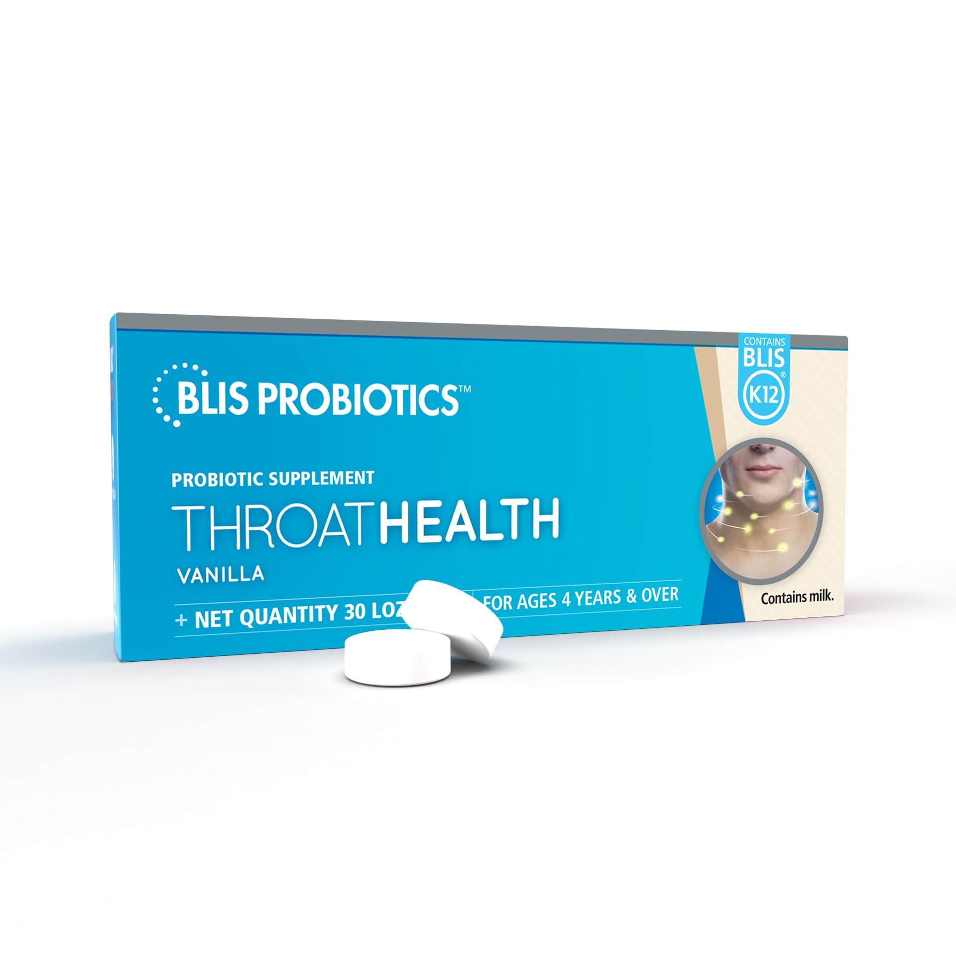 BLIS ThroatHealth Oral Probiotic - Most Potent BLIS K12 Formula - 2.5 Billion CFU - Throat Immunity Support for Adults and Kids - Sugar-Free Lozenges - 30 Day Supply