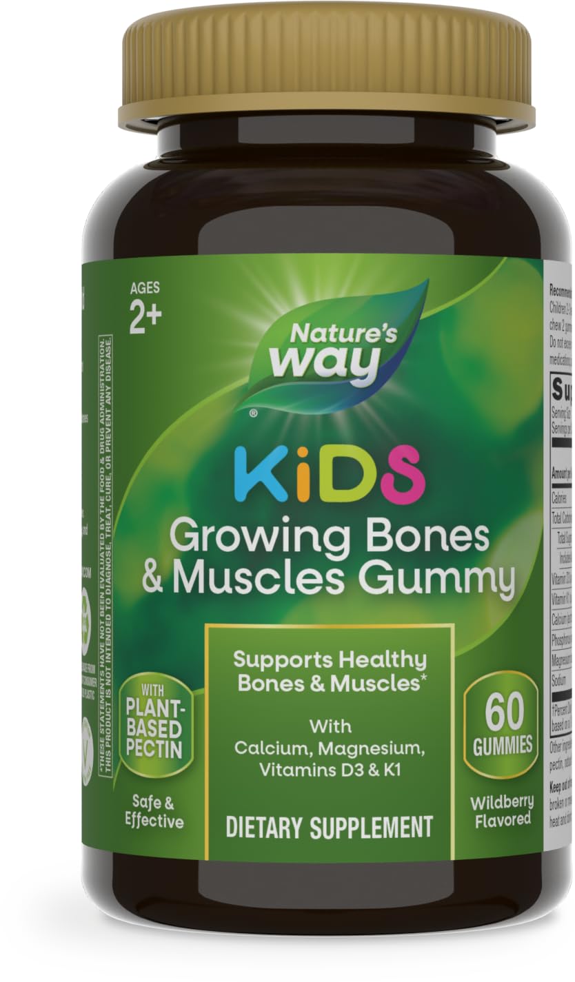 Nature's Way Kids Growing Bones & Muscles - Calcium & Vitamin D Gummies, Wildberry Flavor, 60 Count