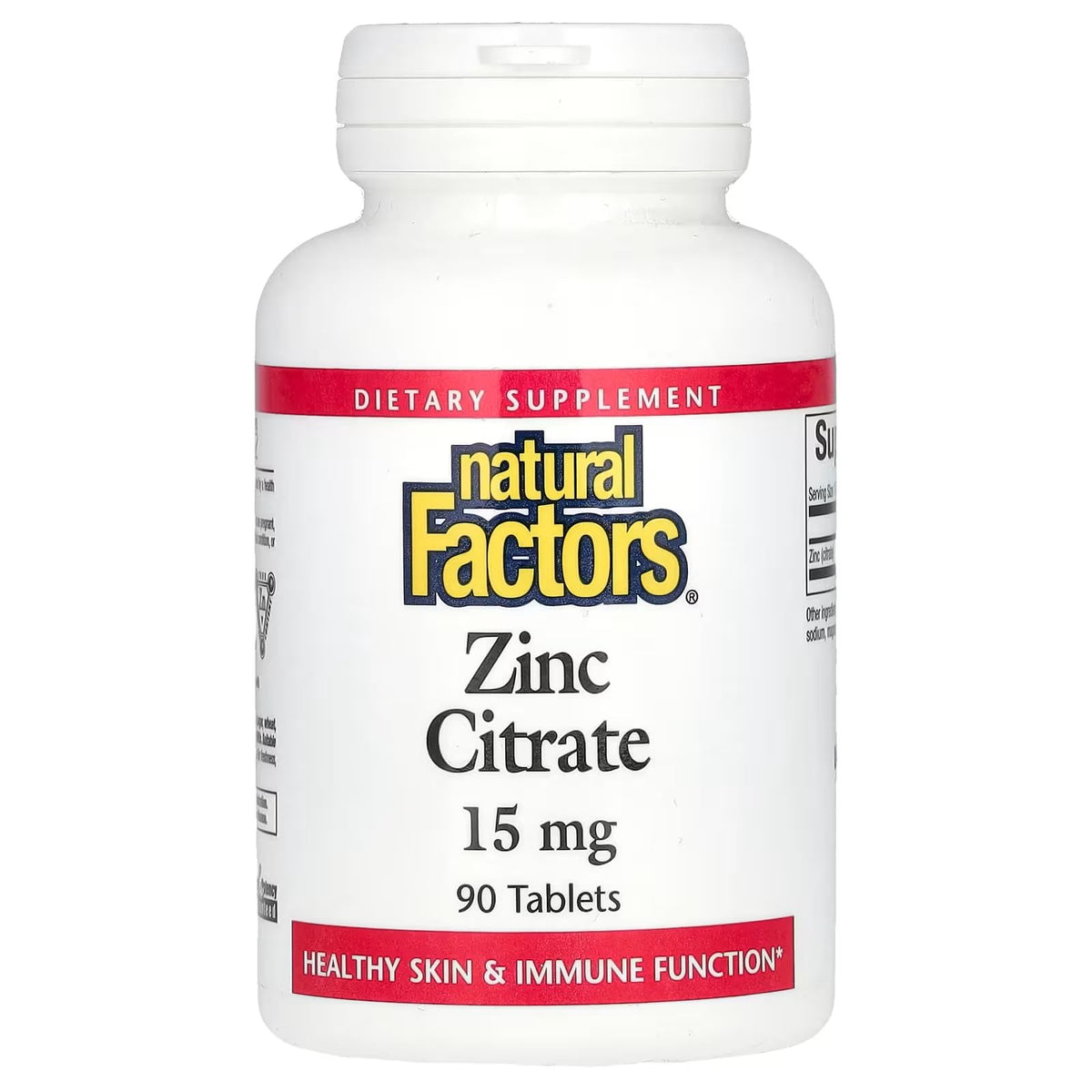 Natural Factors Zinc Citrate Tablets - Immune Support & Skin Health - 90 Tablets