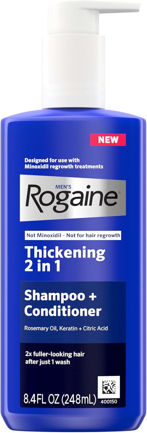 Rogaine Men's Thickening 2 in 1 Shampoo + Conditioner, Hair Thickening Shampoo & Conditioner with Rosemary Oil, Keratin & Citric Acid Leaves Hair Visibly Thicker, Not Minoxidil, 8.4 fl. oz .