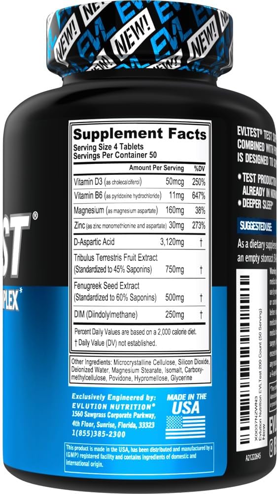 EVL testosterone booster with DIM, D-aspartic acid, and fenugreek for men's health