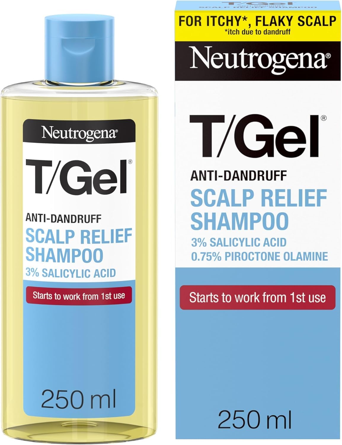 Neutrogena T/Gel Scalp Relief Shampoo 250ml - Soothes Itchy, Flaky Scalp with Salicylic Acid