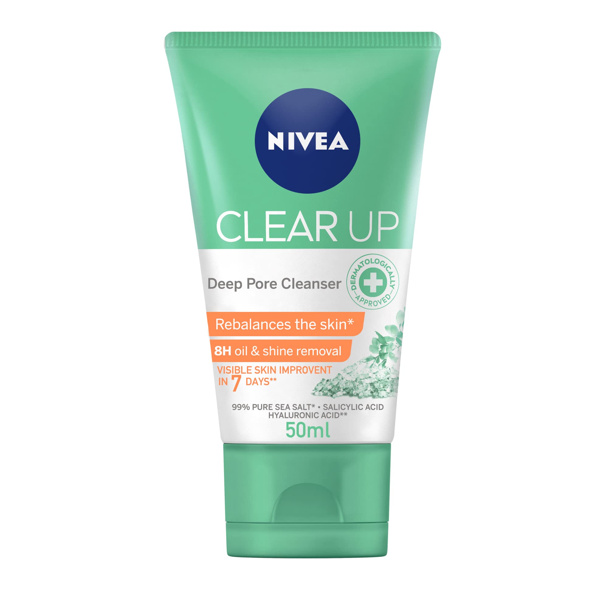 NIVEA Deep Pore Cleanser Face Wash - Clear Up Anti-Acne with Sea Salt, Salicylic & Hyaluronic Acid, 50ml