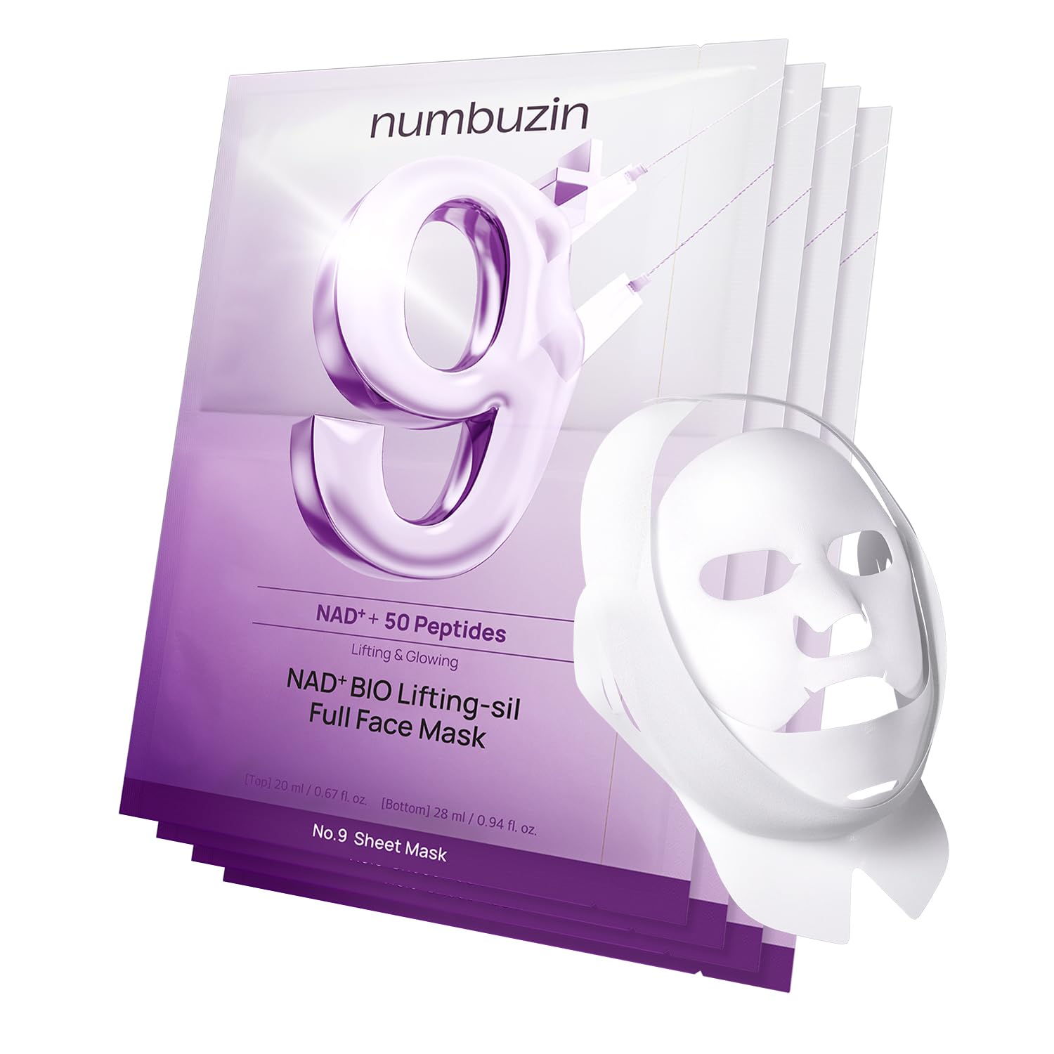 numbuzin No.9 NAD Bio Lifting Full Cover Facial Mask – Anti-Aging Sheet Mask with NAD+ & Collagen (4ea + Gift)