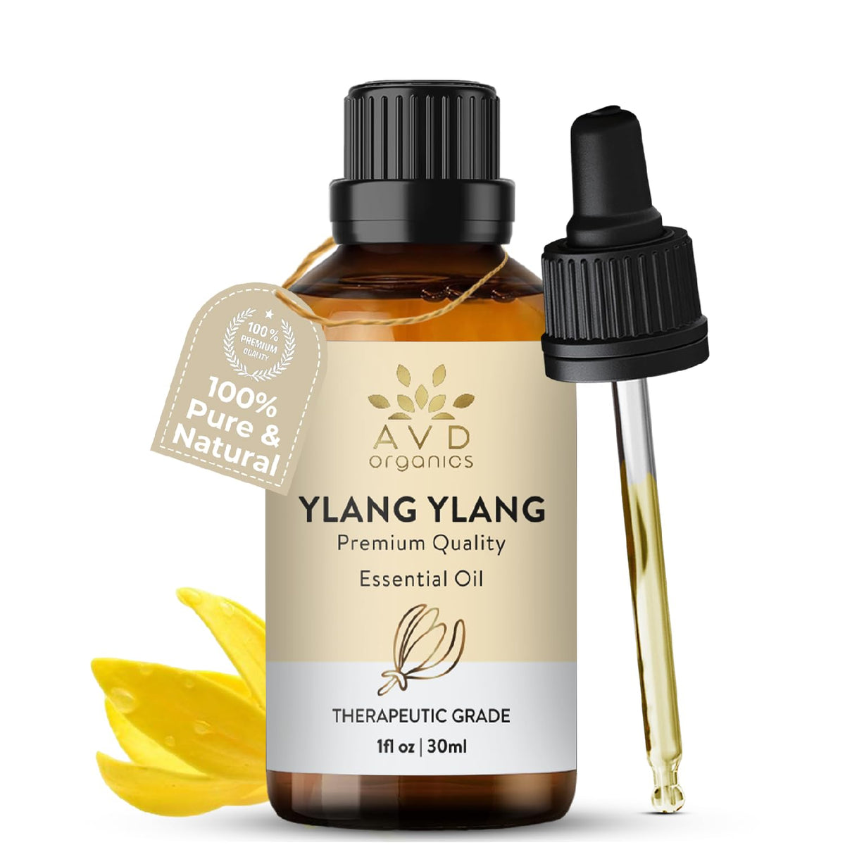 AVD Organics Ylang Ylang Essential Oil 100% Pure & Natural - 30ml for Aromatherapy, Diffuser, Skin & Hair