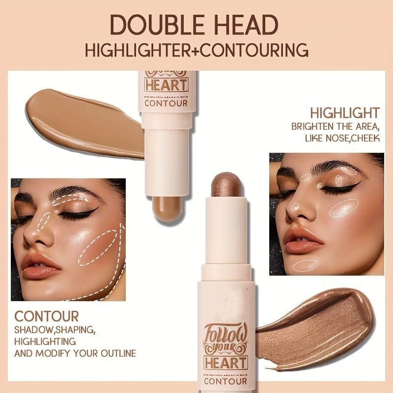 2-in-1 Highlighter & Contour Stick Trio - Multi-Shade Skincare-Inspired Makeup for Flawless, Defined Skin