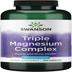 Swanson Triple Magnesium Complex - 400mg Supplement for Optimal Bone Health and Absorption - Citrate, Oxide, and Aspartate - Triple Magnesium Supplement (300 Capsules)
