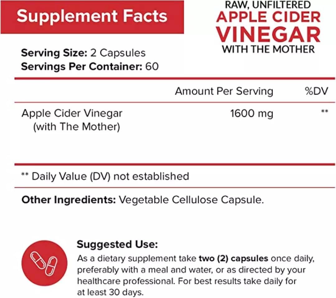 كبسولات الخل Apple cider vinegar لخسارة الوزن والتطهير.