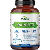 Zazzee Myo Inositol 120 Vegetarian Capsules - 2000mg for Hormonal Balance
