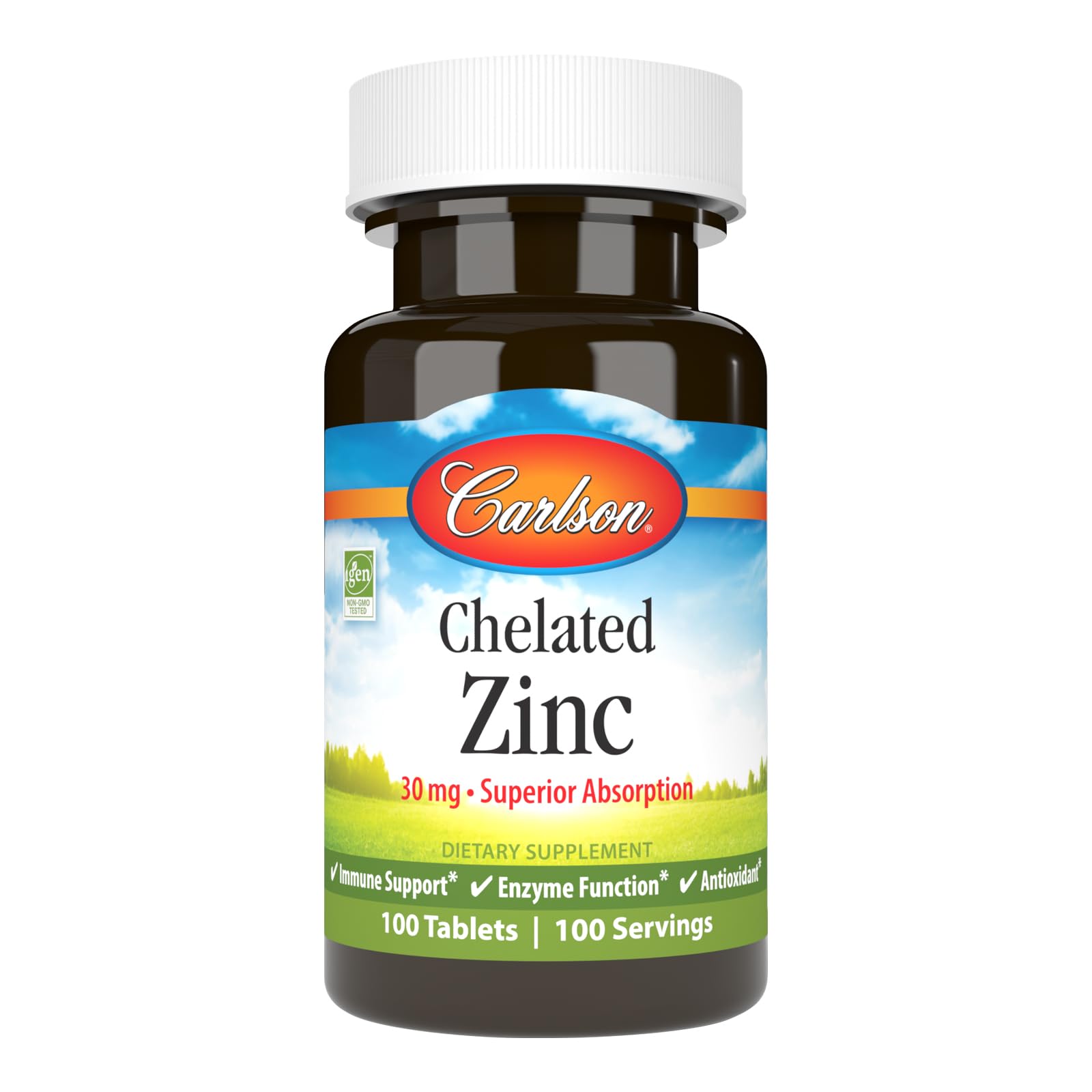 Carlson Chelated Zinc 30mg - 100 Tablets for Immune Support