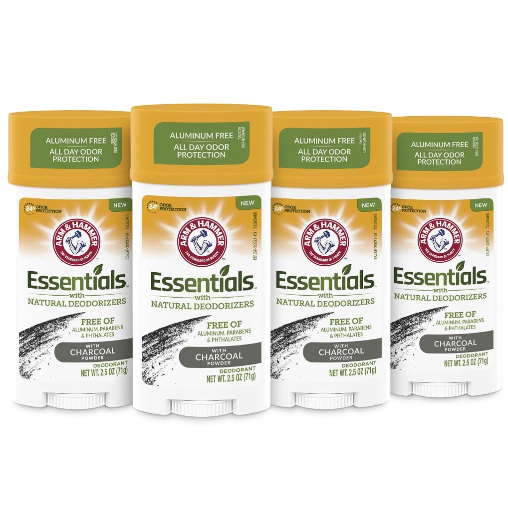 ARM & HAMMER Essentials Charcoal Deodorant 4-Pack - Natural Odor Protection