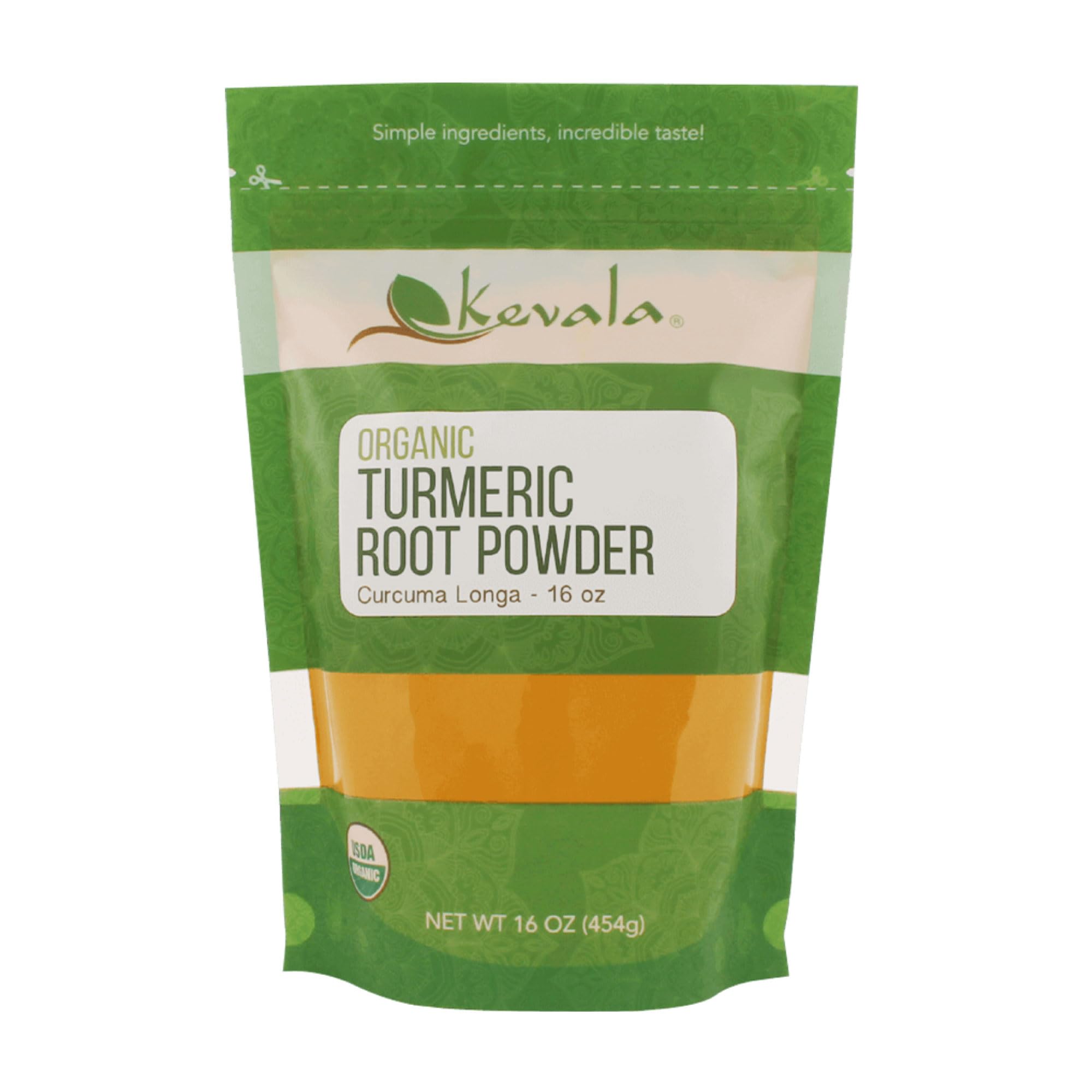 Kevala Organic Turmeric Root Powder - Gluten Free Curcumin, Vegan Supplement for Cooking, Kitchen Spice, Non GMO, Kosher, 1 lb (16 oz)