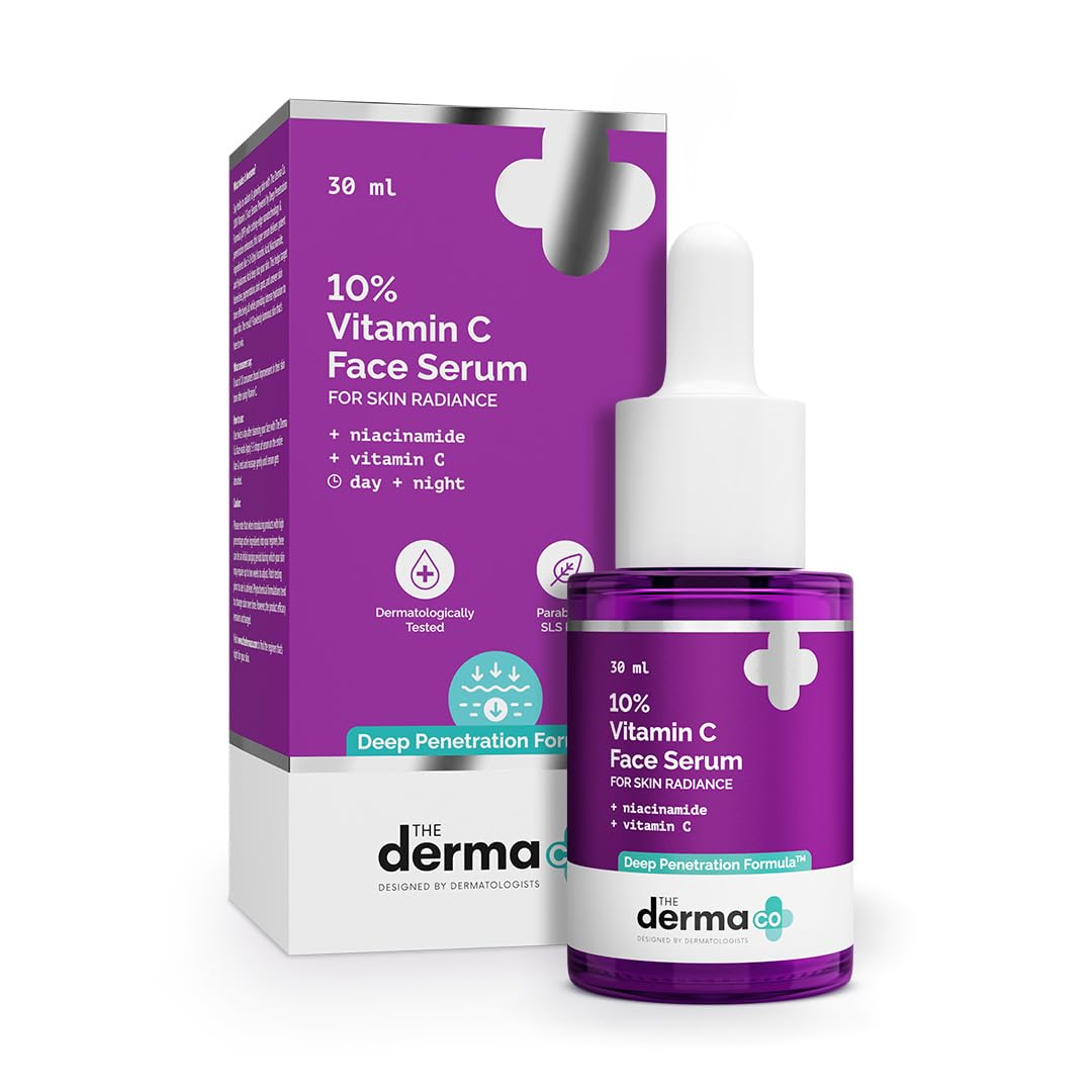 The Derma Co 10% Vitamin C Serum with Niacinamide & Hyaluronic Acid - Skin Brightening Anti-Aging Serum for Dullness, Pigmentation & Dark Spots - 30ml