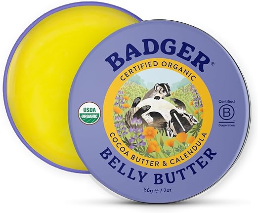 Badger Organic Belly Butter - Hydrates, Soothes & Reduces Stretch Marks