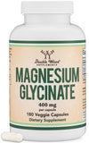 Double Wood Supplements Magnesium Glycinate 400mg - 180 Capsules - Vegan Safe, USA Made - High Absorption Formula