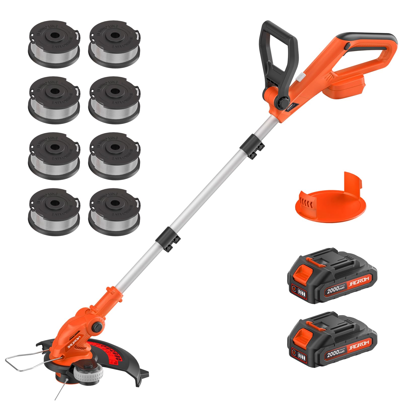 JAGROM Electric String Trimmer Cordless with 2x2.0Ah Battery - 20V Lawn Mower & Edger