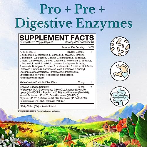 Vitalitown Probiotics 120 Billion CFU - 36 Strains with Prebiotics & Enzymes