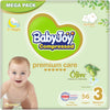 حفاضات BabyJoy بزيت الزيتون لبشرة الطفل، مقاس ٣، حاجز طبيعي للرضع من ٦-١٢ كجم، ٥٦ قطعة