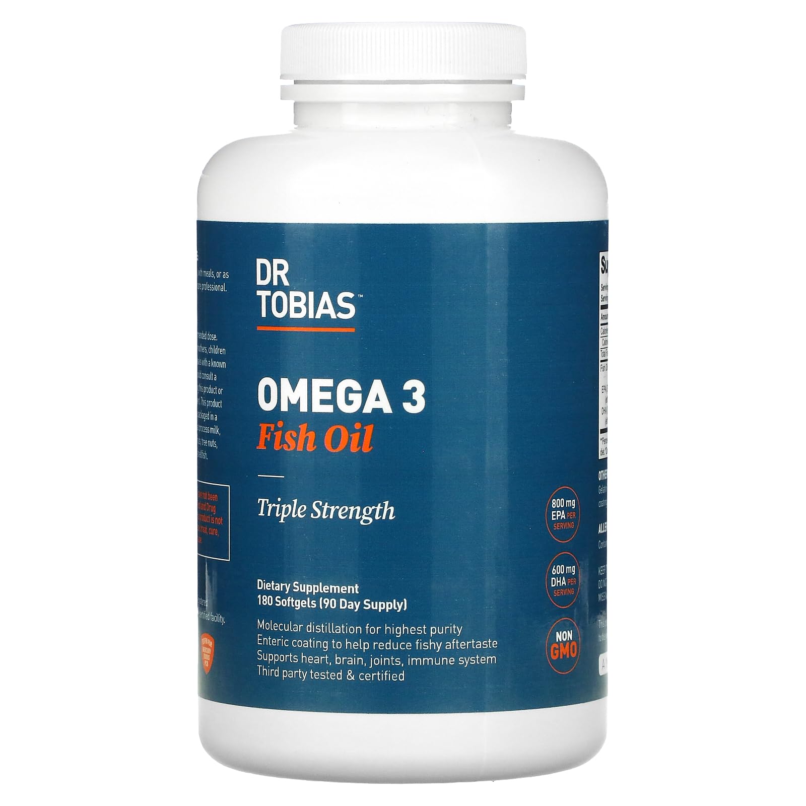 Dr. Tobias Omega 3 Fish Oil - Triple Strength - 180 Softgels | Heart & Brain Support