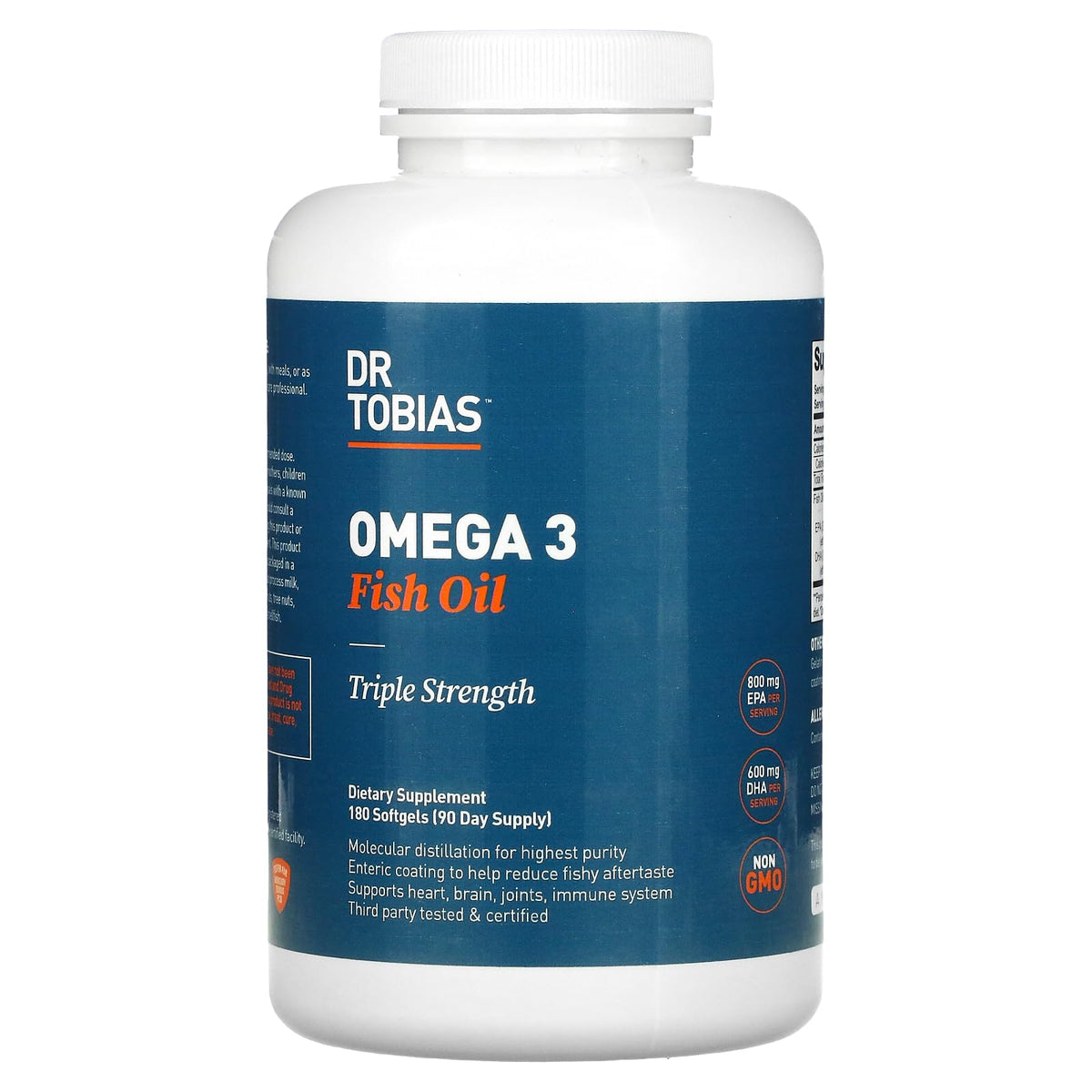 Dr. Tobias Omega 3 Fish Oil - Triple Strength - 180 Softgels | Heart & Brain Support