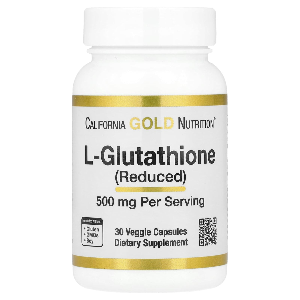 California Gold Nutrition L-Glutathione 500mg - 30 Veggie Capsules for Detox & Immunity