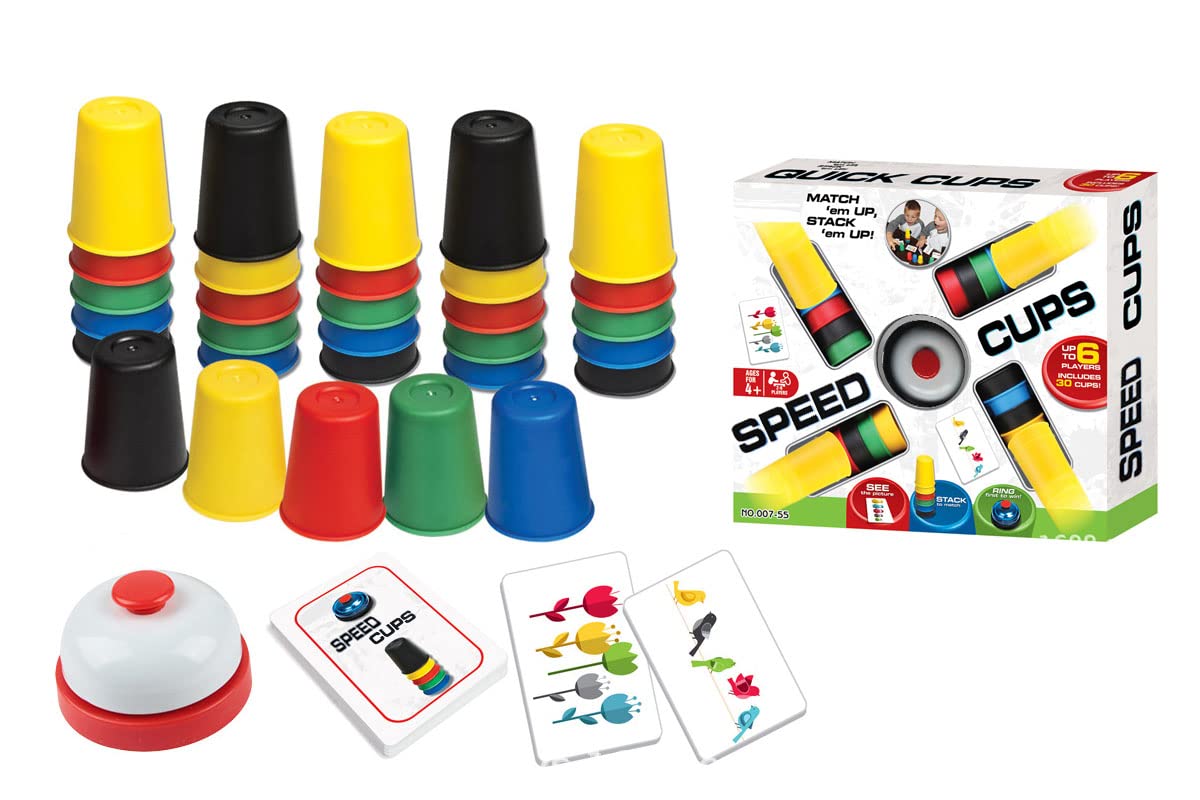 LANDOR Quick Cups Stacking Game - Speed Stacking Cups for Kids (30 Cups, 24 Picture Cards)