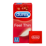 Durex Thin Feel Lubricated Condoms - 12 Pack for Sensitive Comfort