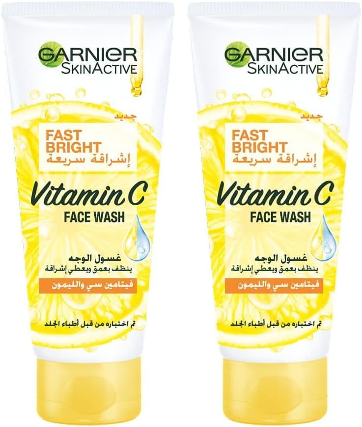 Garnier SkinActive Fast Bright Face Wash, Lemon Brightening, 2x100ml