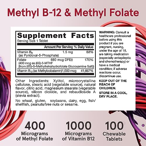 Jarrow Formulas Methyl B12 & Folate Lozenges - Energy & Mood Support