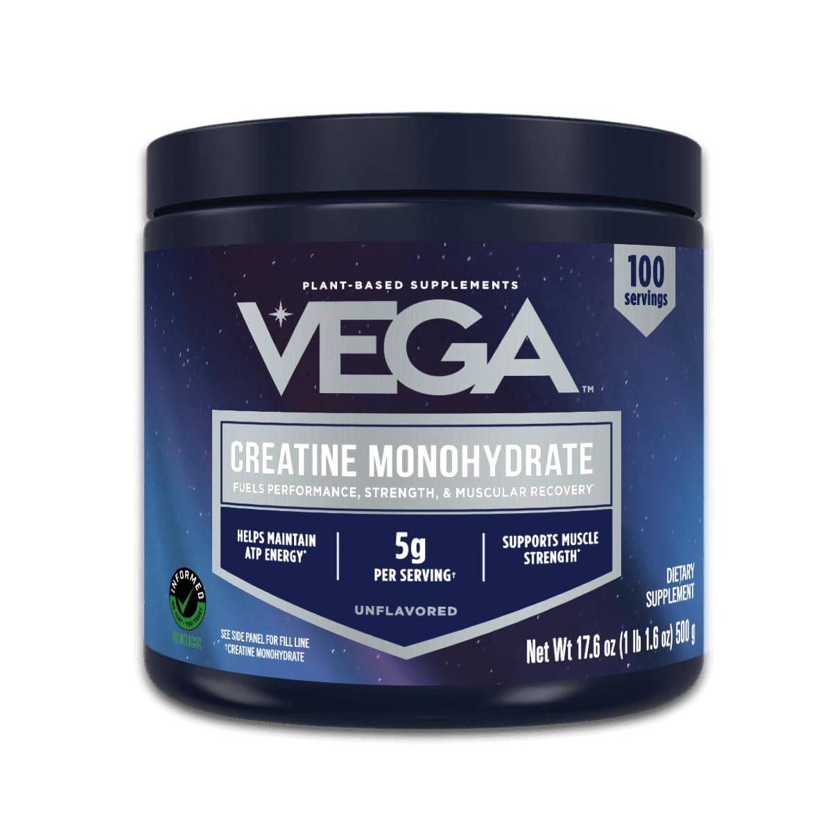 Vega Creatine Monohydrate Powder - Unflavored, 100 Servings, 17.6 oz