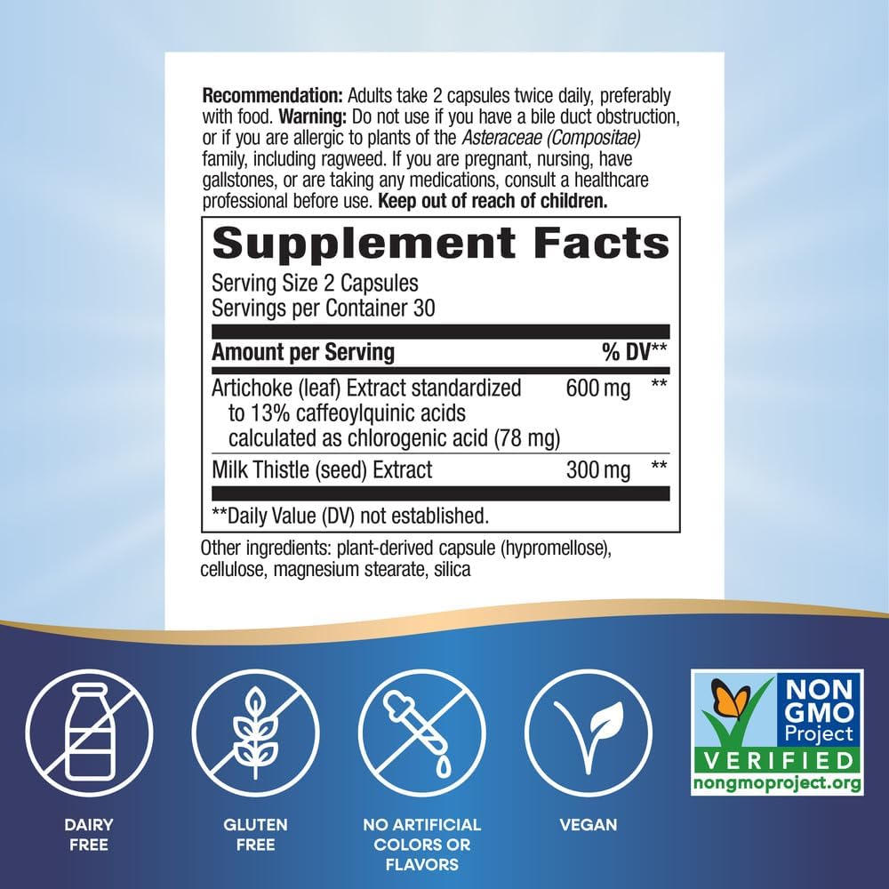 Nature's Way Artichoke Premium Extract, Supports Digestion*, Non-GMO Project Verified, Vegan, Gluten-Free, 60 Capsules (Packaging May Vary)