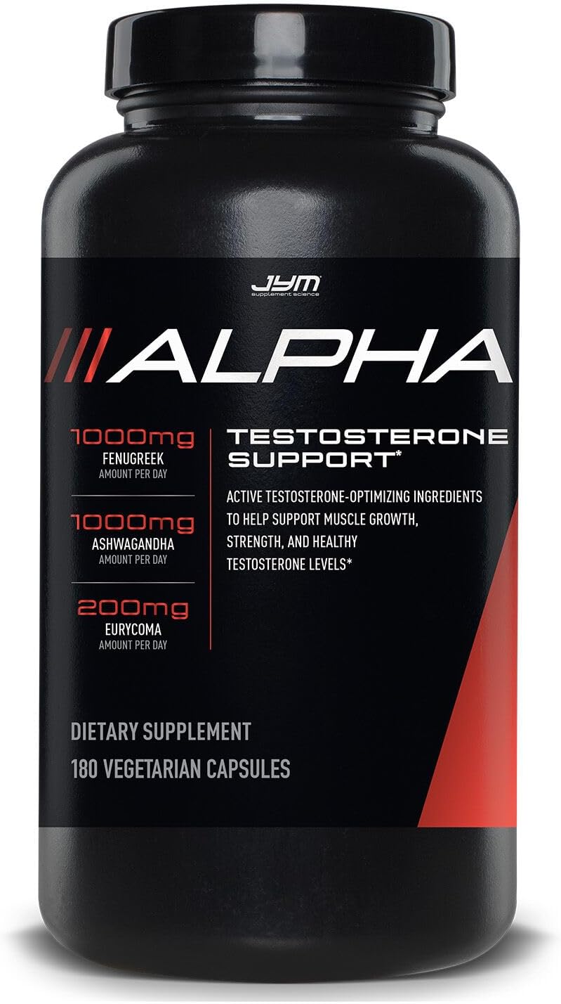 مكمل Alpha JYM لدعم هرمون التستوستيرون والحيوية الرجالية.
