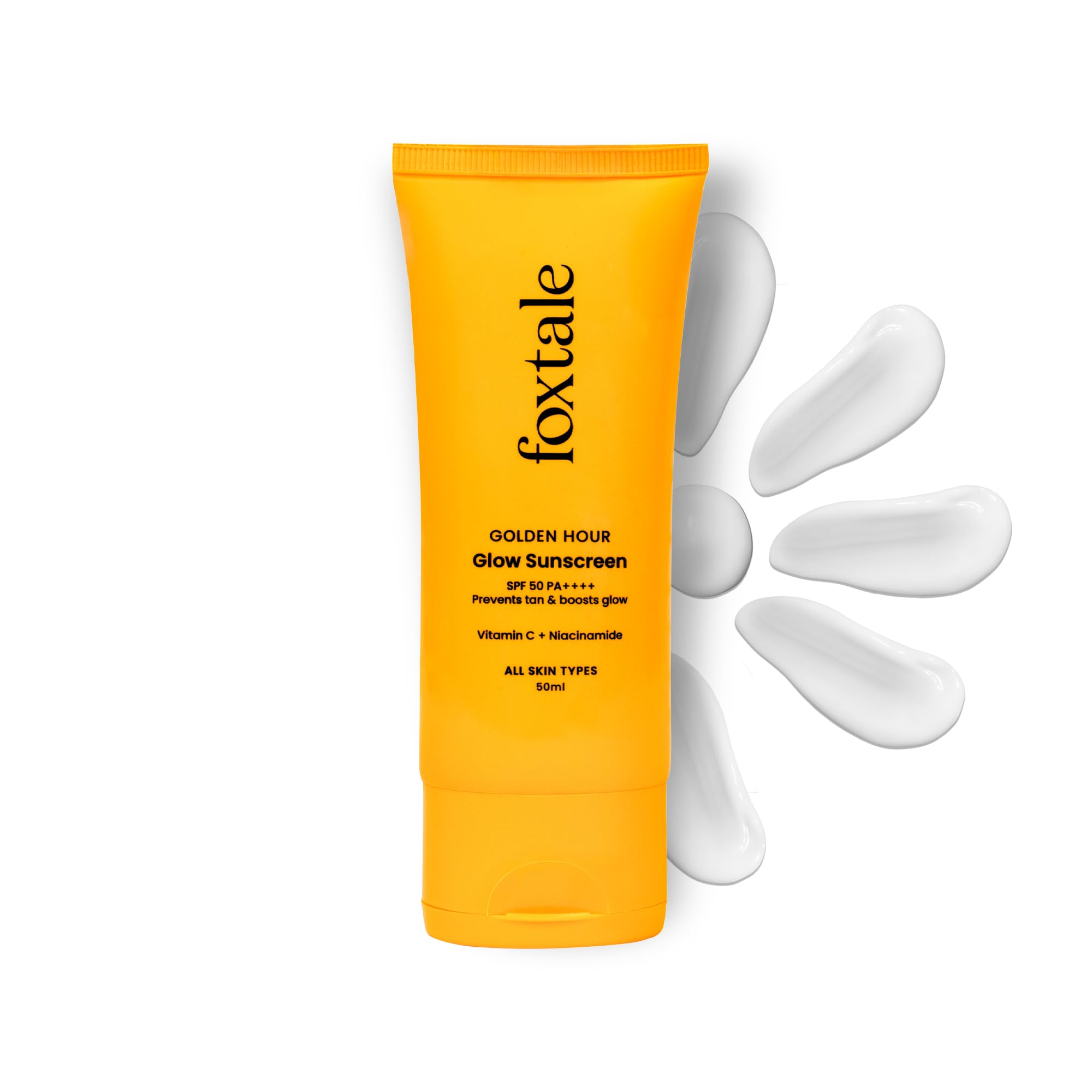 Foxtale Glow Sunscreen SPF 50 PA++++ with Vitamin C and Niacinamide for Dewy Skin