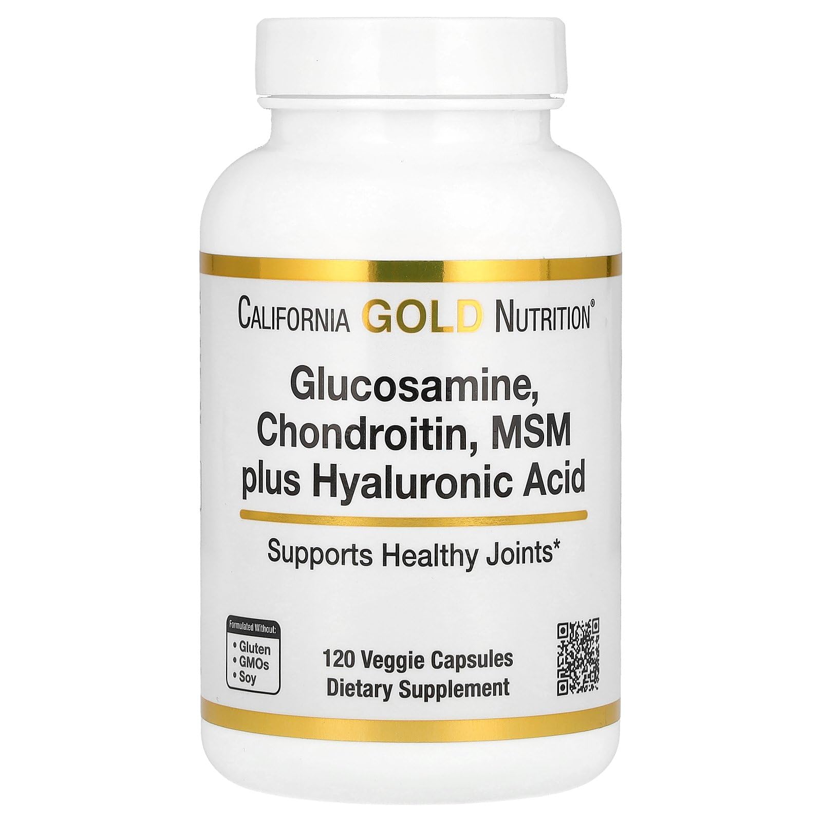 California Gold Nutrition Glucosamine Chondroitin MSM Plus Hyaluronic Acid Joint Support – 120 Veggie Capsules