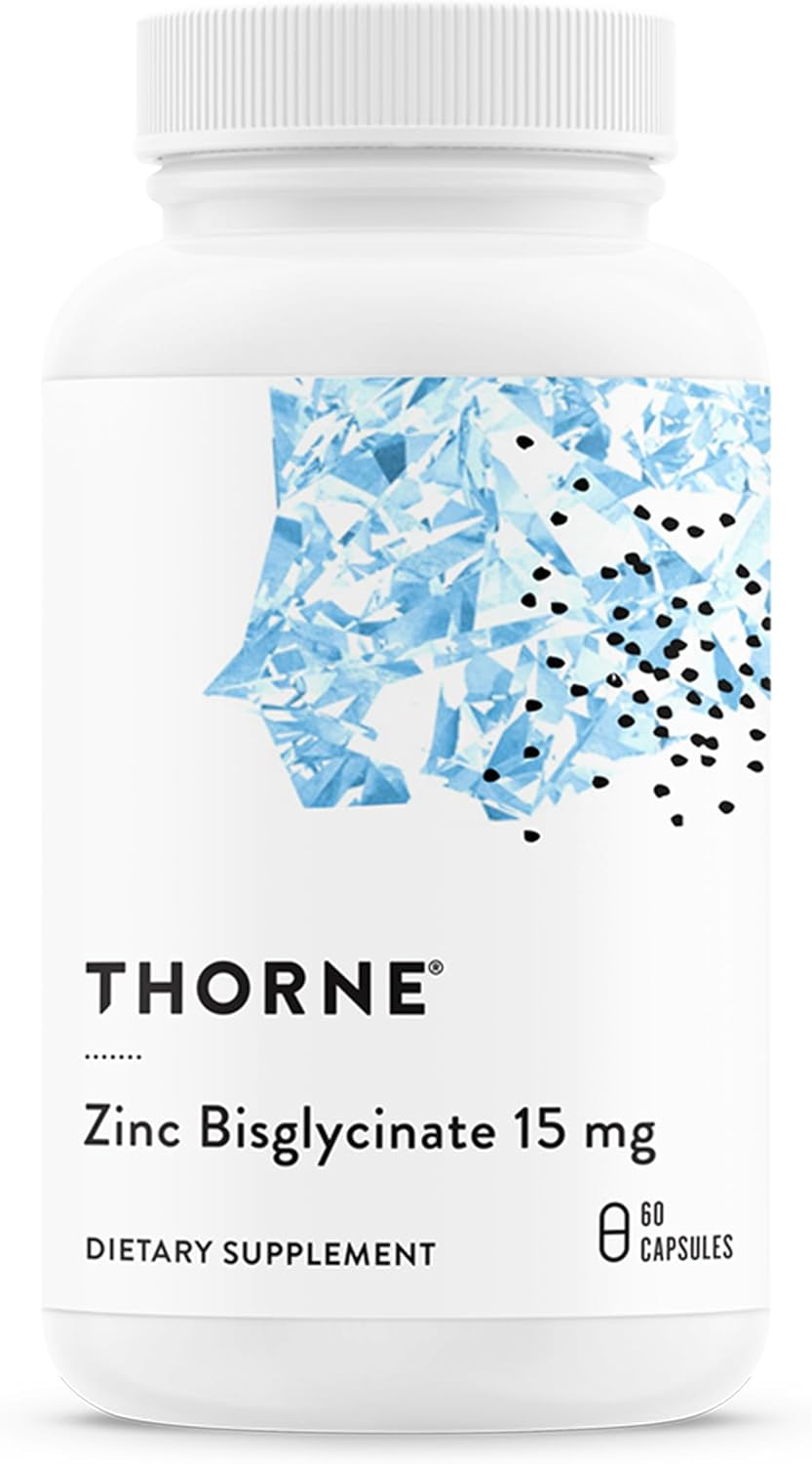 Thorne Zinc Bisglycinate 15mg - Daily Support for Skin, Eye & Immune System Health with Zinc Supplement Capsules - 60 Capsules