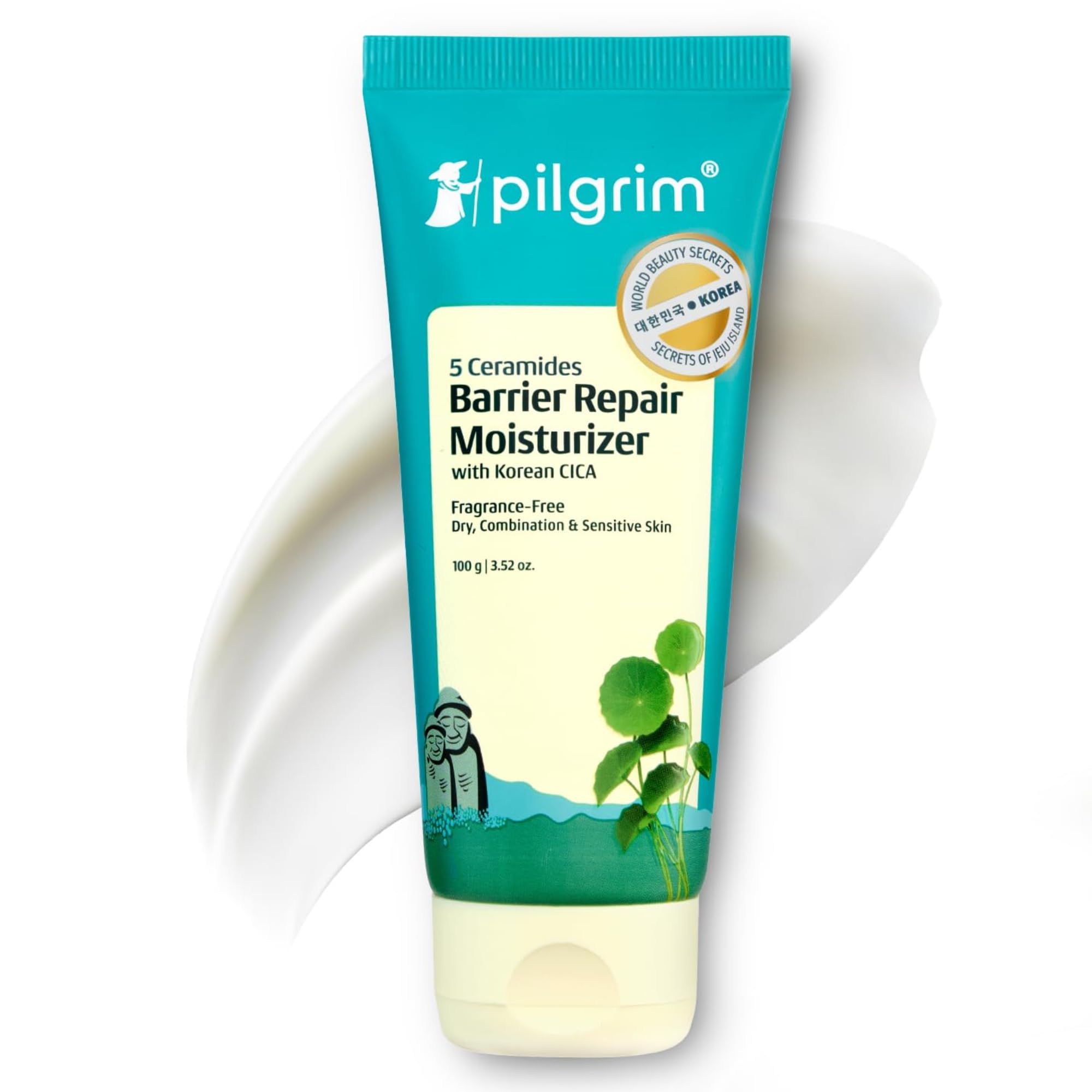 Pilgrim 5 Ceramides Hyaluronic Acid Face Moisturizer 100g - Korean CICA Barrier Repair | Lightweight Non-Sticky Skin Strengthening for All Skin Types