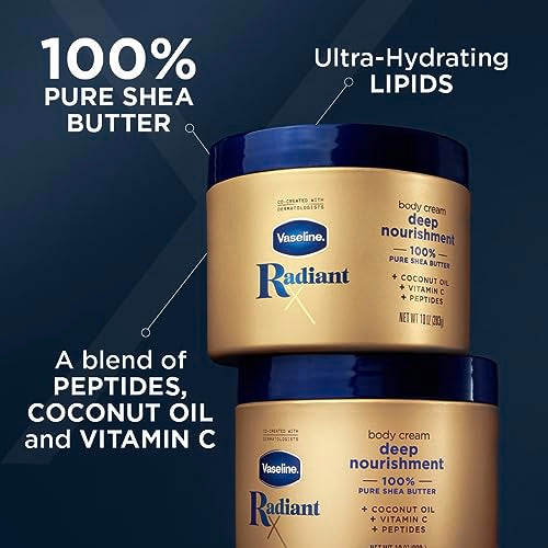 Vaseline Radiant X Deep Nourishment Body Cream (10 oz) - Shea Butter, Vitamin C & Peptides