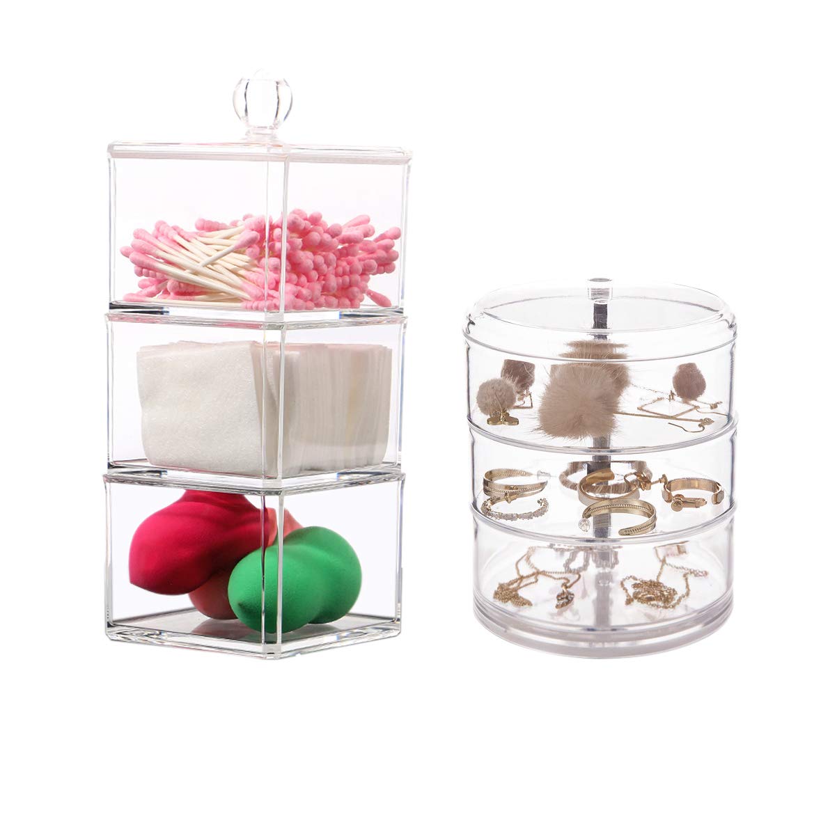 2 Pack Clear Acrylic Hair Accessory Storage Containers with Lids - Stackable Organizer for Hair Ties, Clips, Jewelry